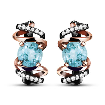 Gene Natural Sky Blue Topaz Sterling Silver 2-Tones Latch Back Earrings